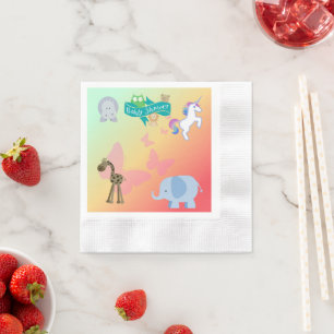 Serviette En Papier Scène de Baby Shower avec des créatures et des pap