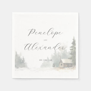 Serviette En Papier Scène de cabane hivernale fantaisiste