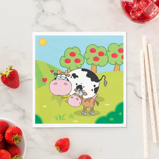 Serviette En Papier Scène de ferme avec vache et veau (Créateur téléchargé)