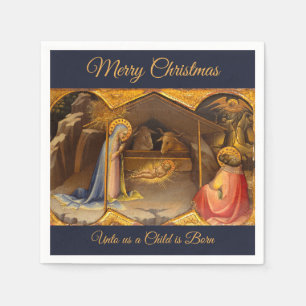 Serviette En Papier Scène de la Nativité en or Joyeux Noël