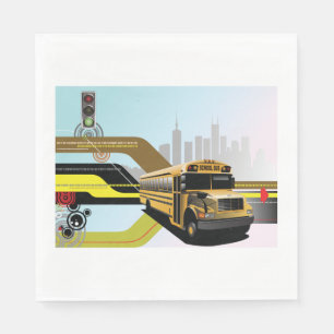 Serviette En Papier Scène de la ville des autobus scolaires