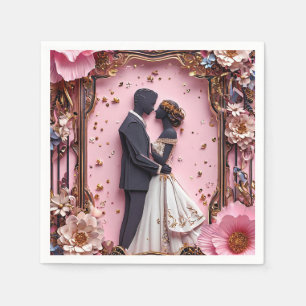 Serviette En Papier Scène de mariage en silhouette romantique pour réc