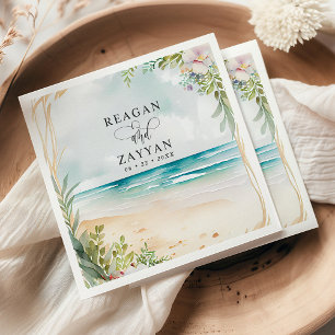 Serviette En Papier Scène de mariage estival sur la plage à l'aquarell