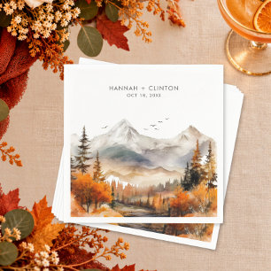 Serviette En Papier Scène de montagne automnale rustique aquarelle mar