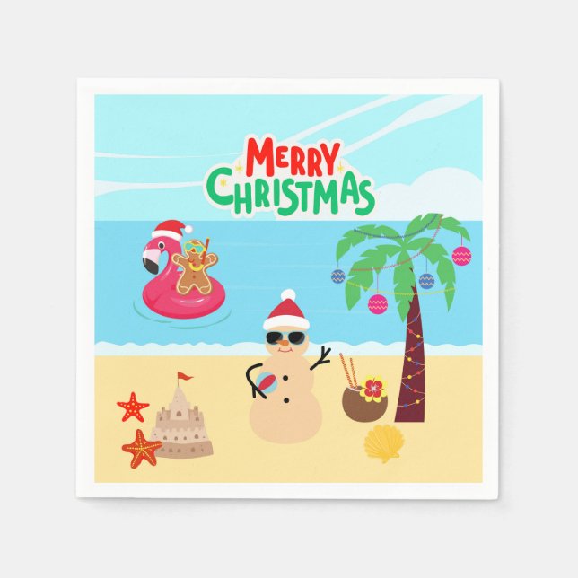 Serviette En Papier Scène de Noël à la plage (Devant)