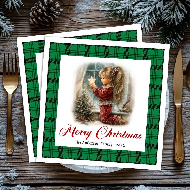 Serviette En Papier Scène de Noël de rassemblement dans un style minim (Rustic Minimal Style Gathering Christmas Scene Napkins)