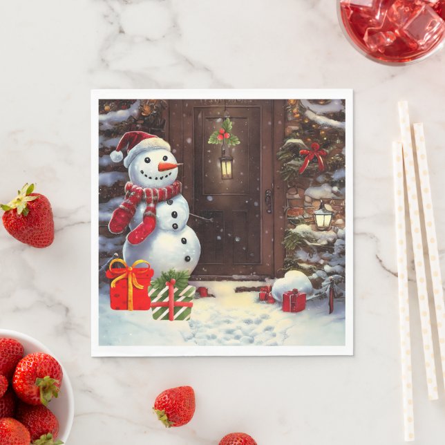 Serviette En Papier Scène de Noël de Snowman (En situation)