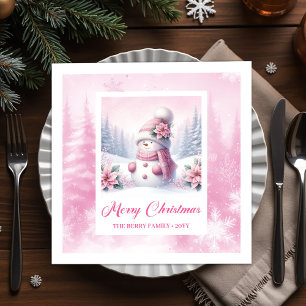 Serviette En Papier Scène de Noël rustique rose pour fête de enfants