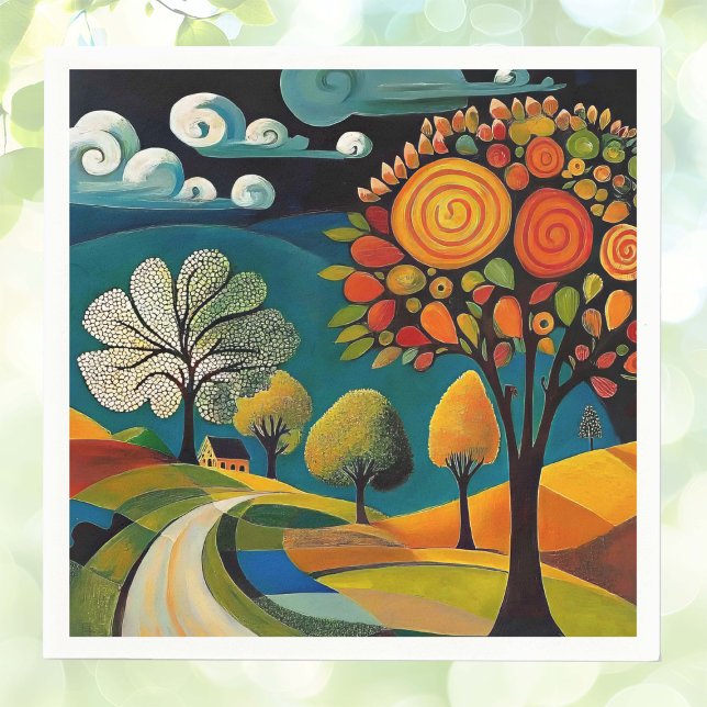 Serviette En Papier Scène de pays Folksy (Créateur téléchargé)