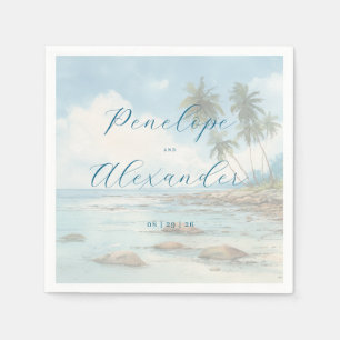 Serviette En Papier Scène de plage à l'aquarelle pastel romantique