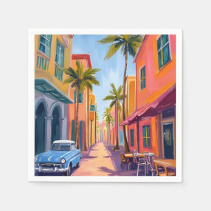 Serviette En Papier Scène de rue colorée de Miami Beach