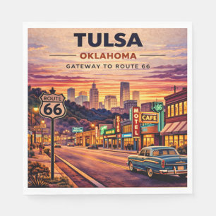 Serviette En Papier Scène de voyage vintage sur la route 66 à Tulsa Ok