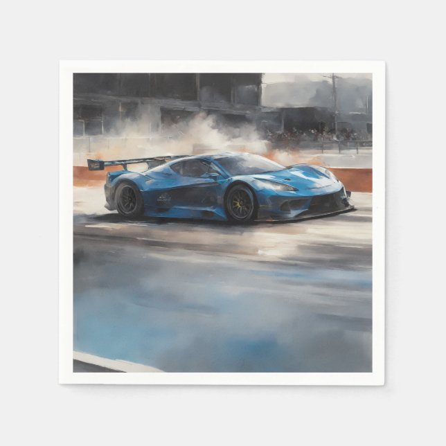 Serviette En Papier Scène dynamique de course urbaine bleue (Devant)