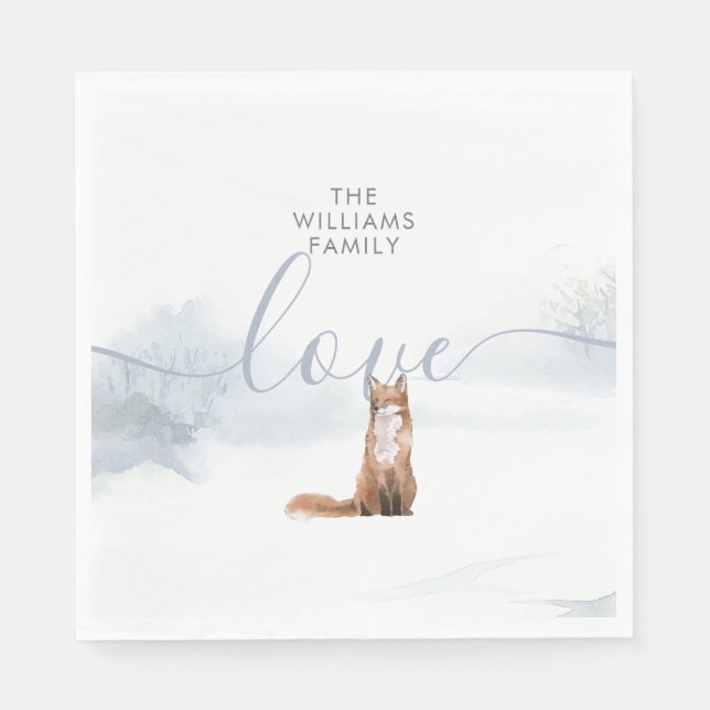 Serviette En Papier Scène forestière hivernale Renard (Devant)