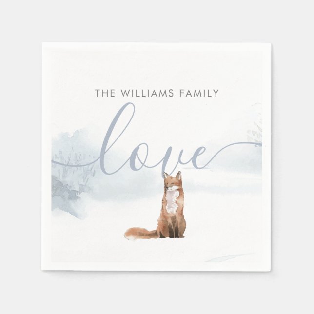 Serviette En Papier Scène forestière hivernale renard vacances (Devant)