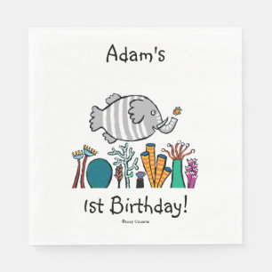 Serviette En Papier Scène mignonne de poissons d'éléphant avec le