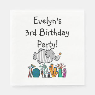 Serviette En Papier Scène mignonne de poissons d'éléphant avec le