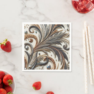 Serviette En Papier Schéma floral brillant avec pierre de gemme