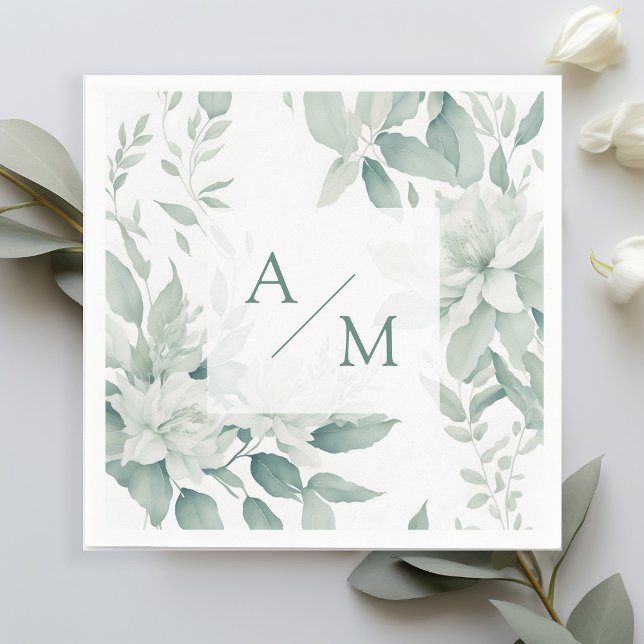 Serviette En Papier Schlicht élégante Verdure Monogramme (Créateur téléchargé)