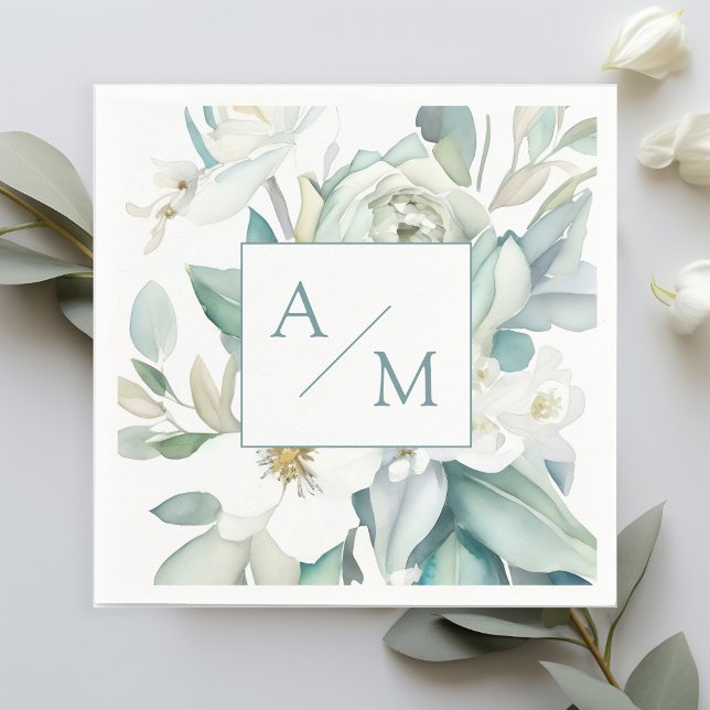 Serviette En Papier Schlicht élégante Verdure Monogramme (Créateur téléchargé)