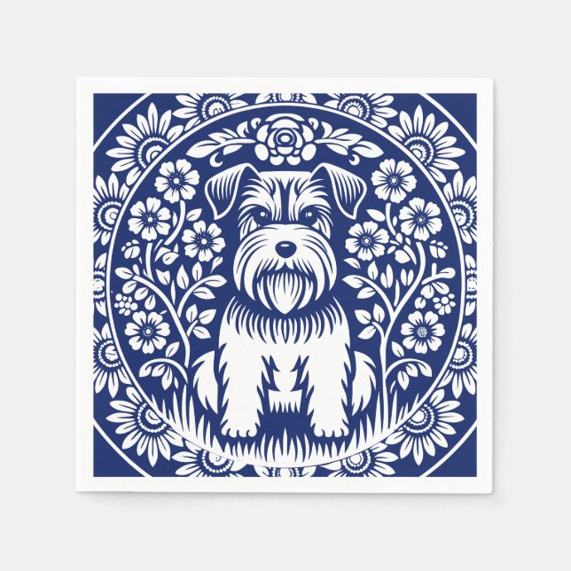 Serviette En Papier Schnauzer ou Norfolk Terrier Charming Folk Art (Devant)