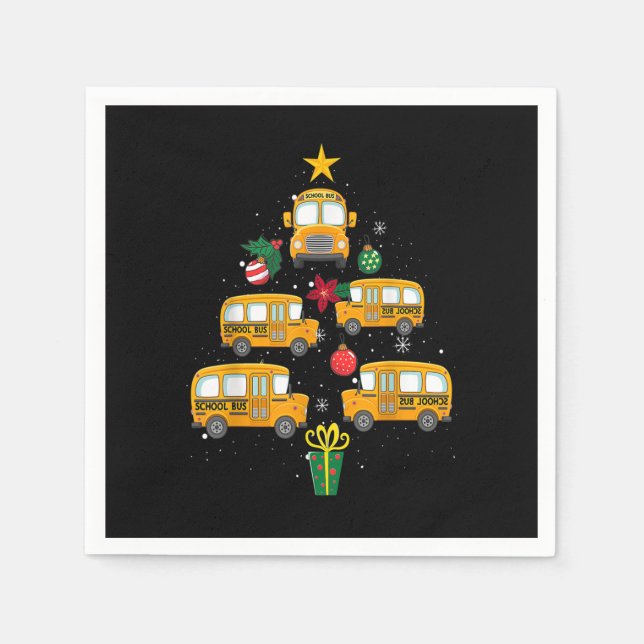 Serviette En Papier School Bus Christmas Tree Funny Boys Girls Kids Xm (Devant)