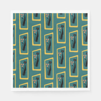 Serviette En Papier Schrödinger's Cat Mid Century bleu foncé moderne