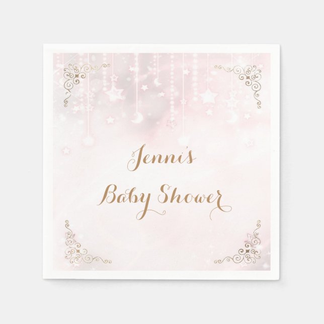 Serviette En Papier Scintille petite étoile rose gold Baby Shower (Devant)