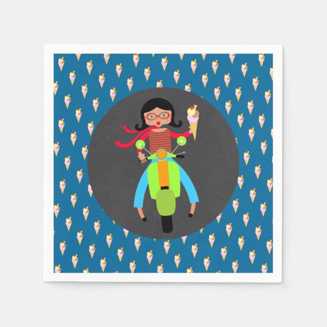 Serviette En Papier Scooter italien fille fête d'anniversaire (Devant)
