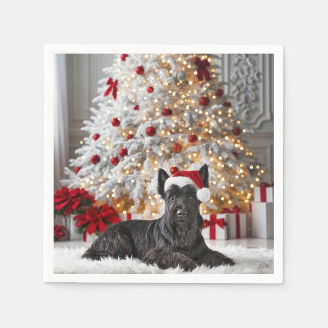 Serviette En Papier Scottish Terrier By Christmas Tree (Devant)