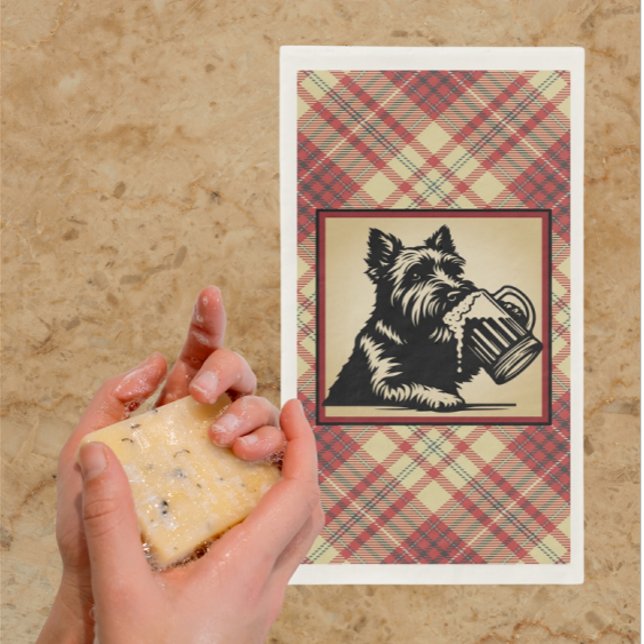 Serviette En Papier Scottish Terrier Tartan Plaid Earthtones (Guests towels for the powder room)