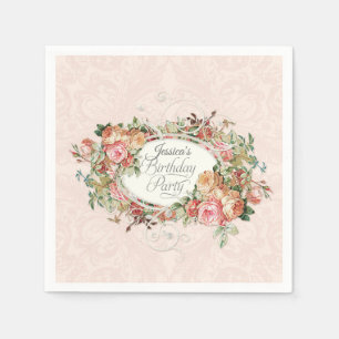 Serviette En Papier Script Anniversaire Fête Vintage Blush Floral Bouq