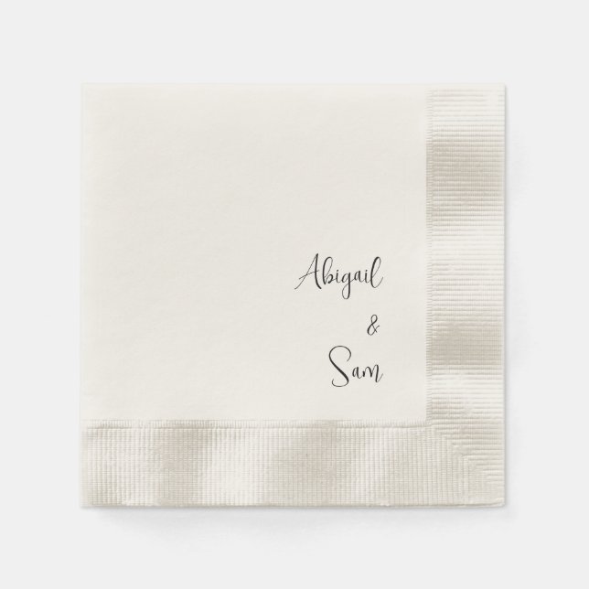 Serviette En Papier Script beige Cocktail Mariage personnalisé (Devant)