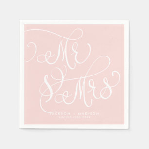 Serviette En Papier Script blanc rose M. et Mme Mariage
