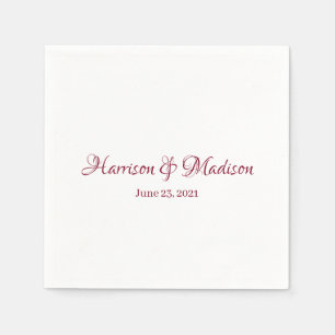 Serviette En Papier Script bordeaux personnalisé Nom du couple Date Ma