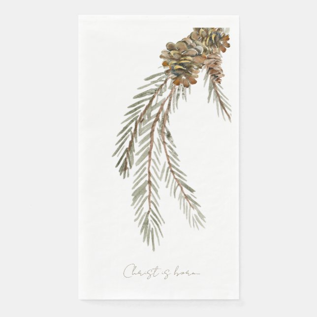 Serviette En Papier Script Christ est né Pine Cône Blanc