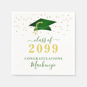 Serviette En Papier Script Confetti Or Vert Cap de Graduation