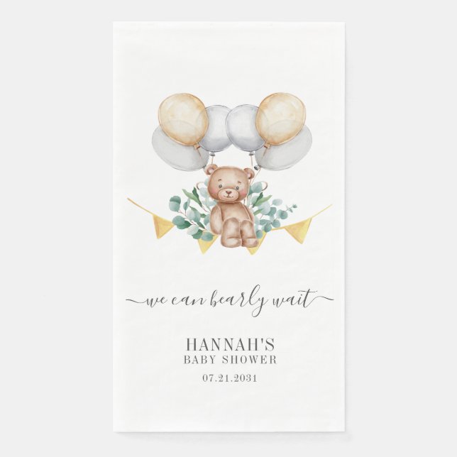 Serviette En Papier Script de Baby Shower Moderne Eucalyptus Ourson Ve (Devant)