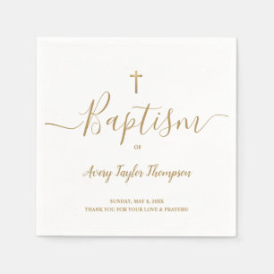 Serviette En Papier Script de Baptême de croix d'or élégant personnali