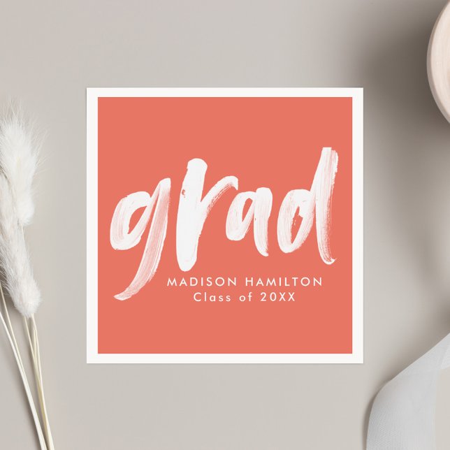 Serviette En Papier Script de brosse moderne Graduation de corail (Créateur téléchargé)