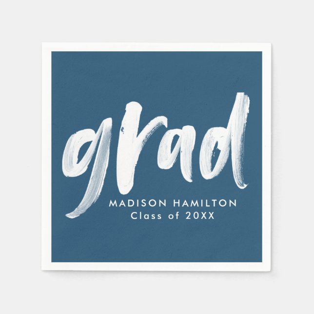 Serviette En Papier Script de brosse moderne Graduation marine (Devant)