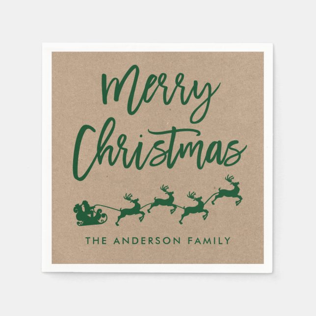 Serviette En Papier Script de brosse moderne Kraft Père Noël Christmas (Devant)