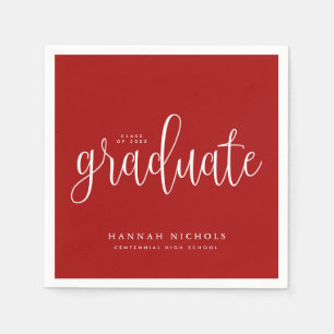 Serviette En Papier Script de calligraphie moderne Graduation rouge