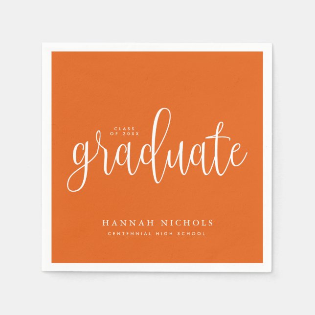 Serviette En Papier Script de calligraphie moderne Orange Graduation (Devant)