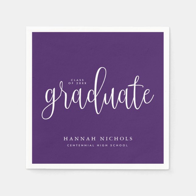 Serviette En Papier Script de calligraphie moderne Purple Graduation (Devant)