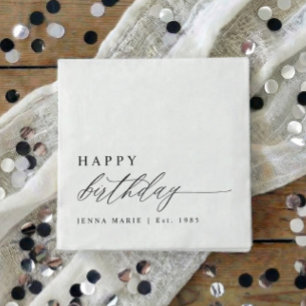 Serviette En Papier Script de Joyeux Anniversaire Élégant Moderne Simp