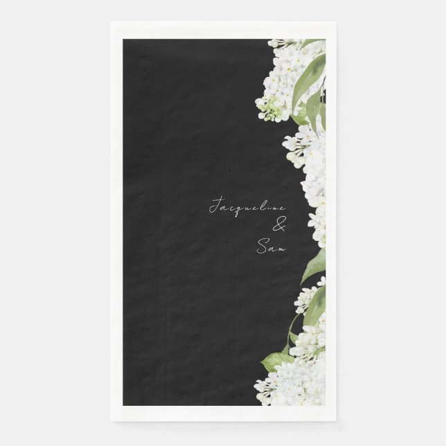 Serviette En Papier Script de Mariage Black White Hydrangeas (Devant)
