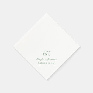 Serviette En Papier Script de monogramme Mariage vert Sage