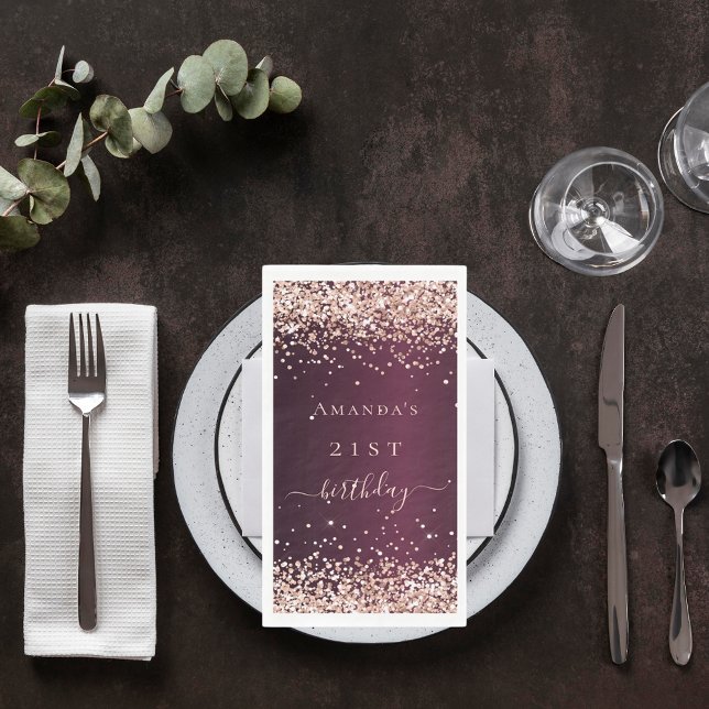 Serviette En Papier Script de nom or rose Bourgogne (Créateur téléchargé)