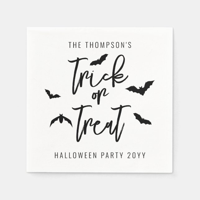 Serviette En Papier Script de Trick Or Treat noir avec Halloween chauv (Devant)